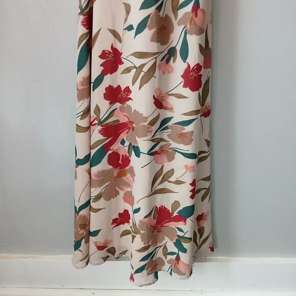 Lulu's Women's Size S Resounding Beauty Beige Floral Print Surplice Maxi Dress - Picture 4 of 16